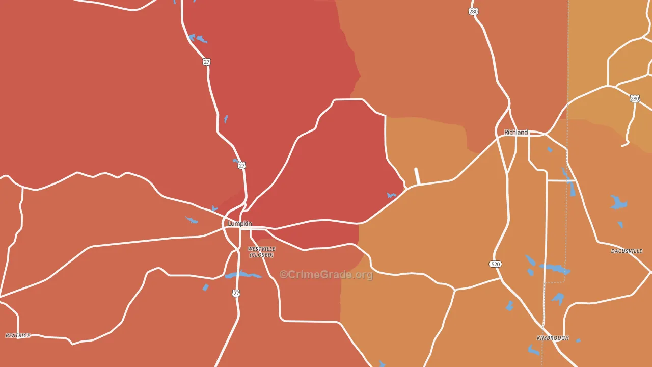 Stewart County, GA Map of Assault Rates