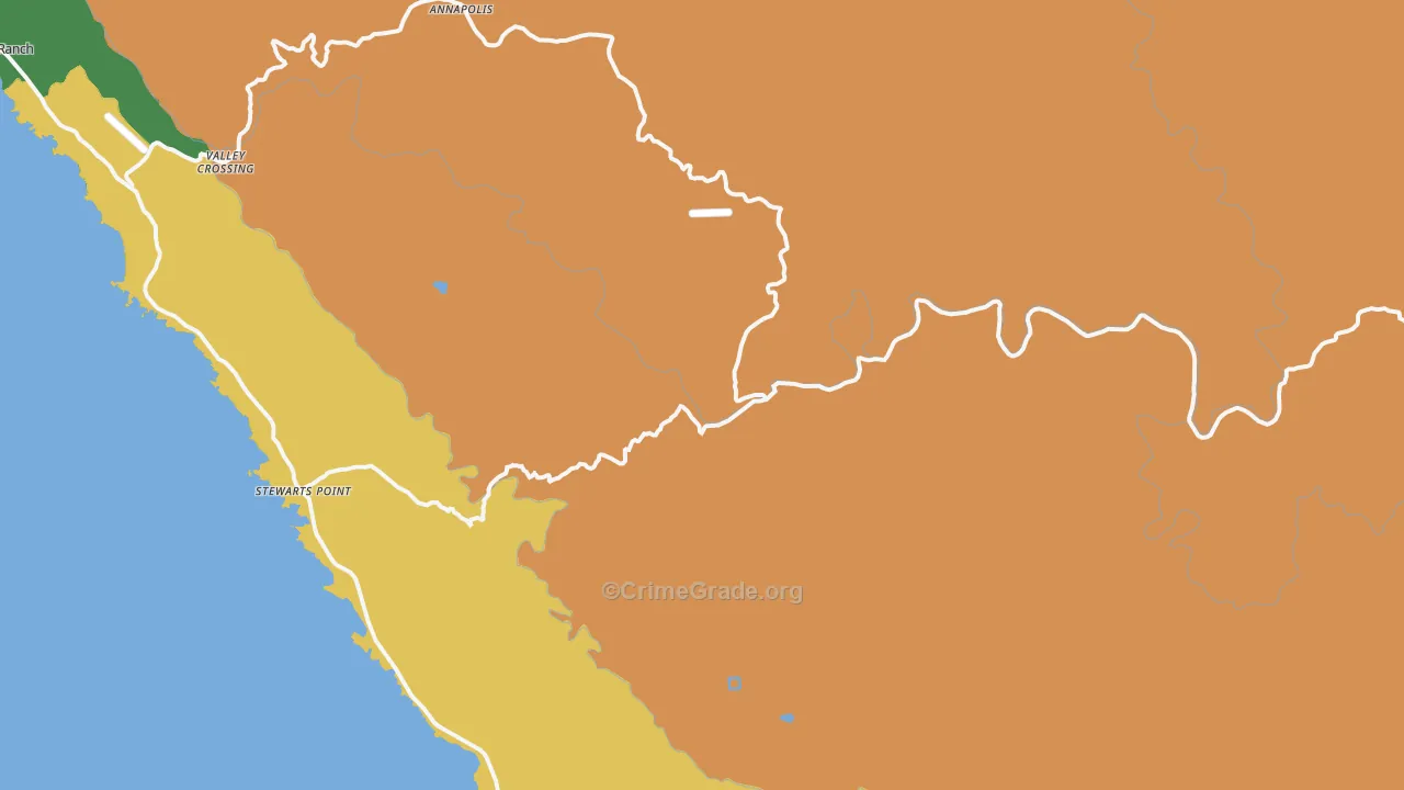 Stewarts Point, CA Map of Assault Rates