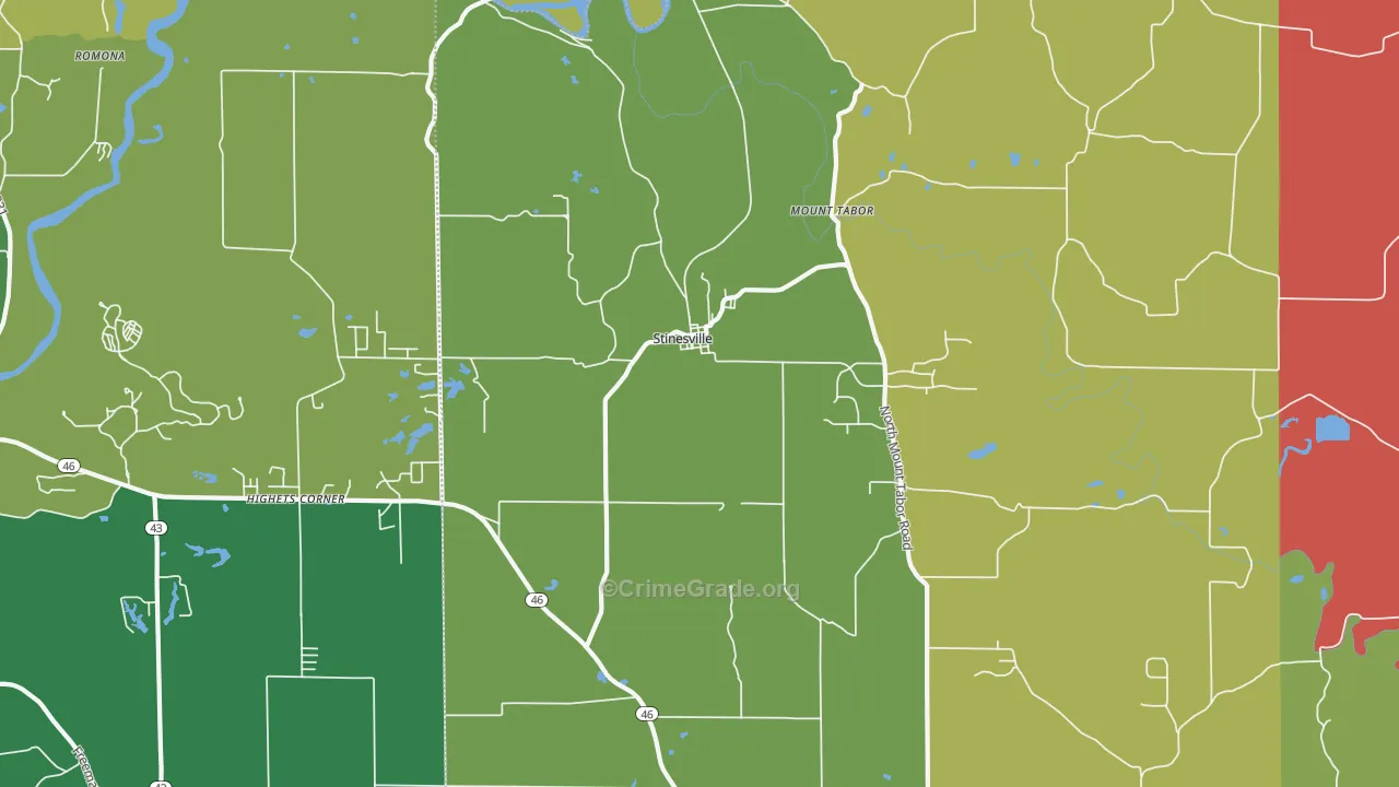 Stinesville, IN Map of Assault Rates