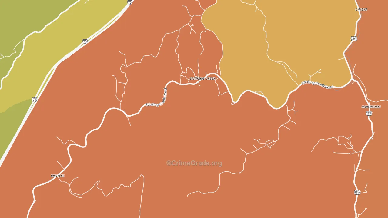 Stinking Creek, TN Map of Assault Rates