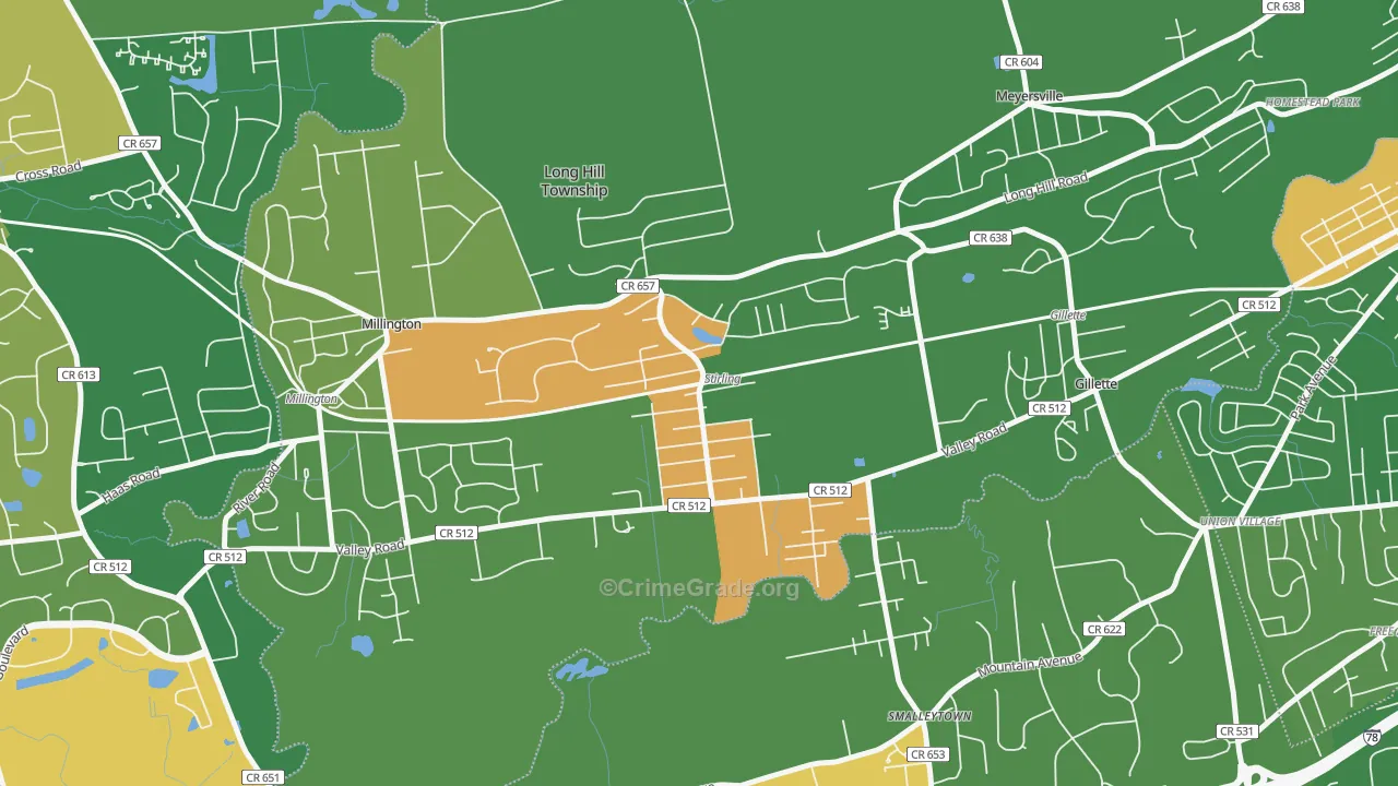 Stirling, NJ Map of Assault Rates