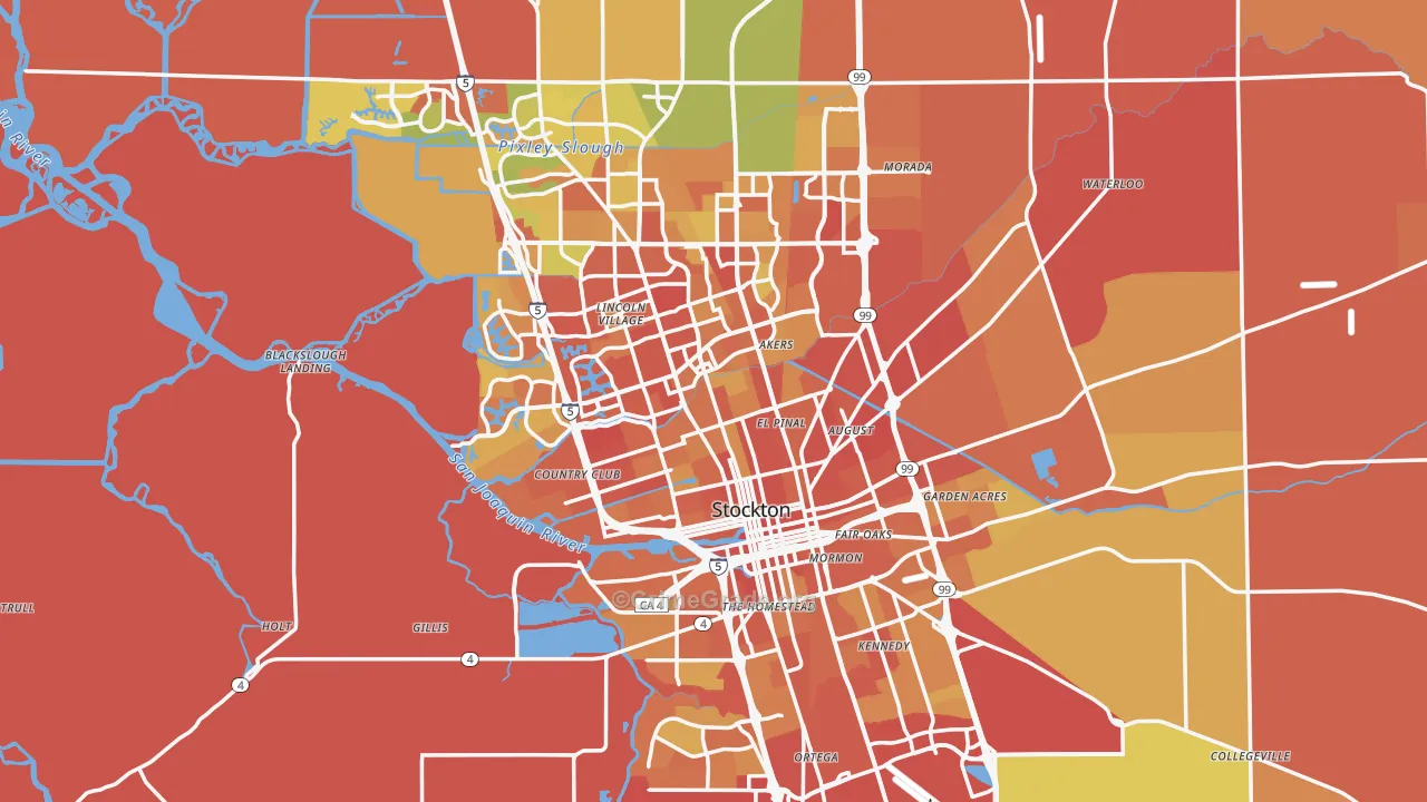 Stockton, CA Map of Assault Rates