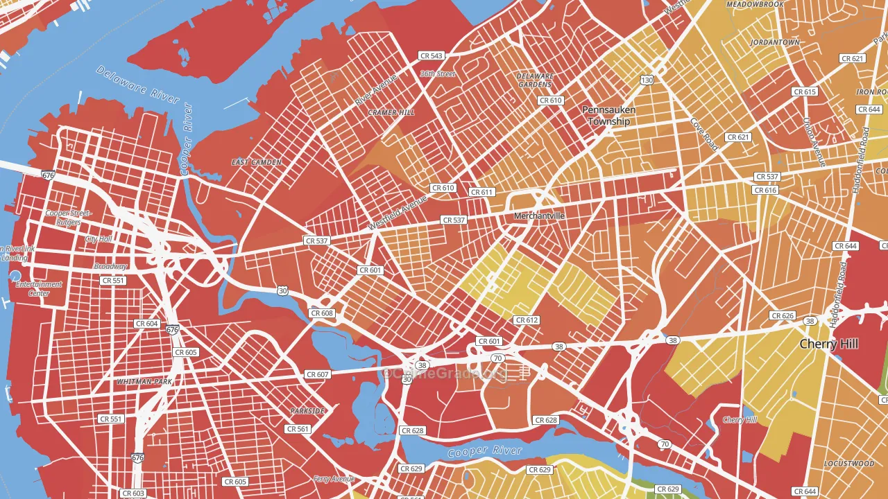 Stockton, Camden, NJ Map of Assault Rates