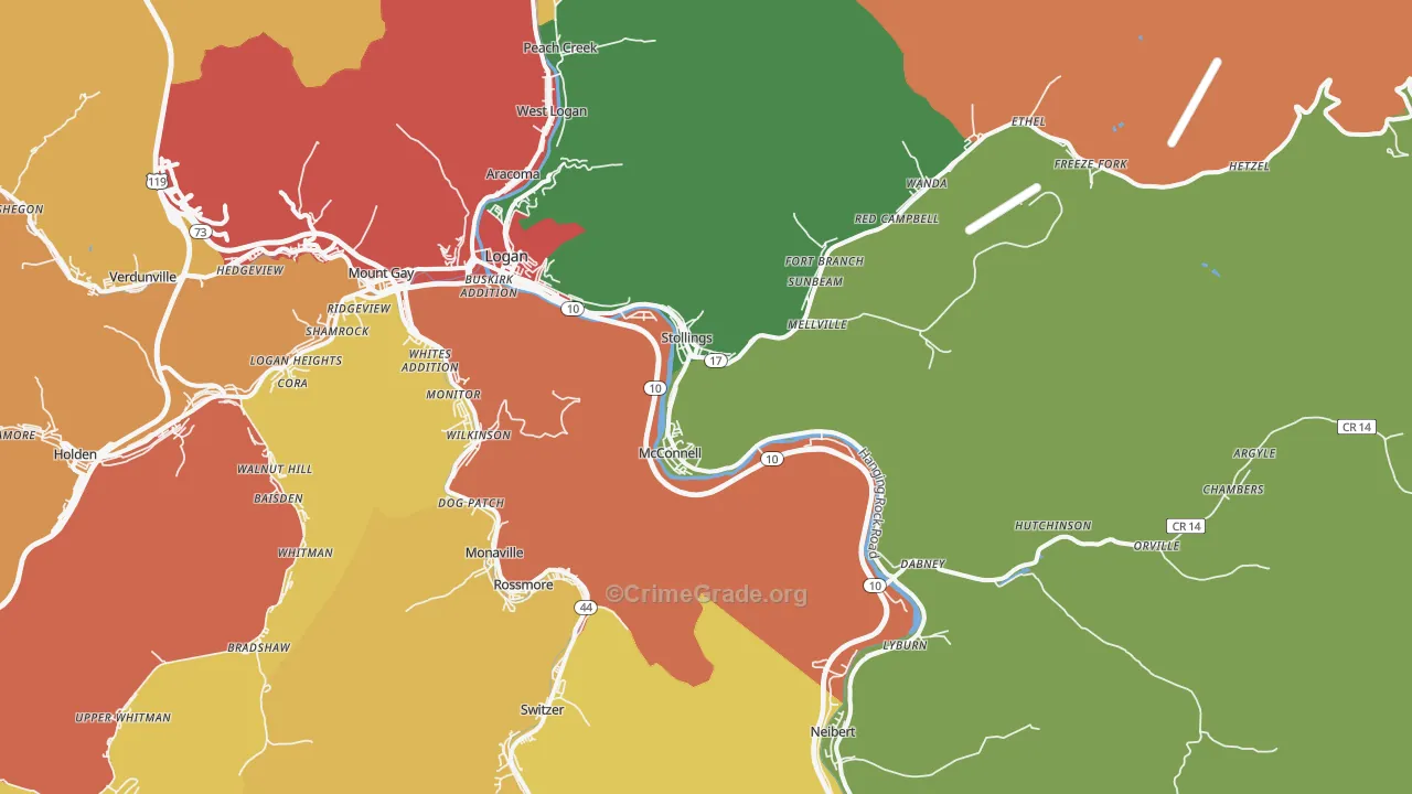 Stollings, WV Map of Assault Rates
