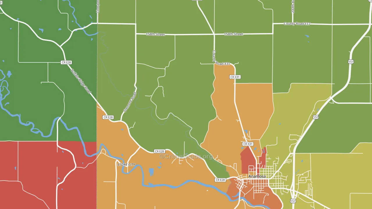 Stone City, IA Map of Assault Rates