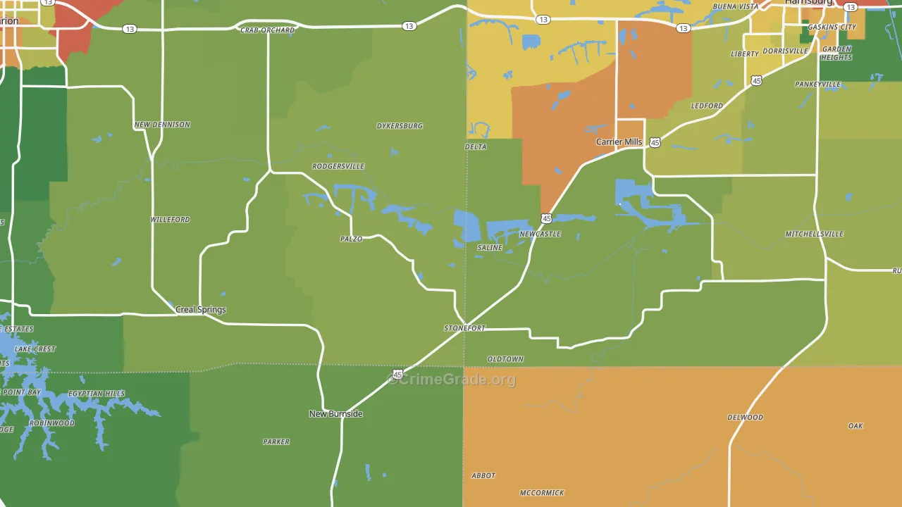 Stonefort, IL Map of Assault Rates