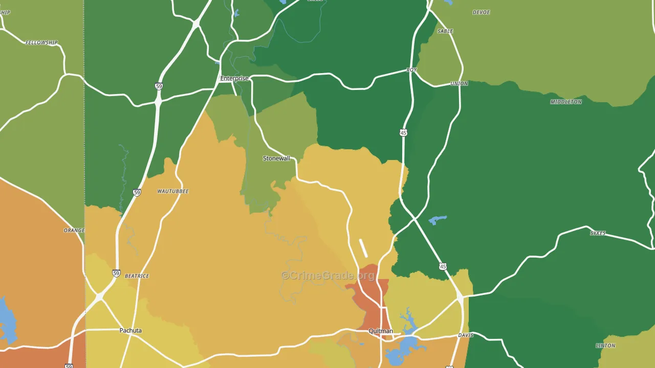 Stonewall, MS Map of Assault Rates