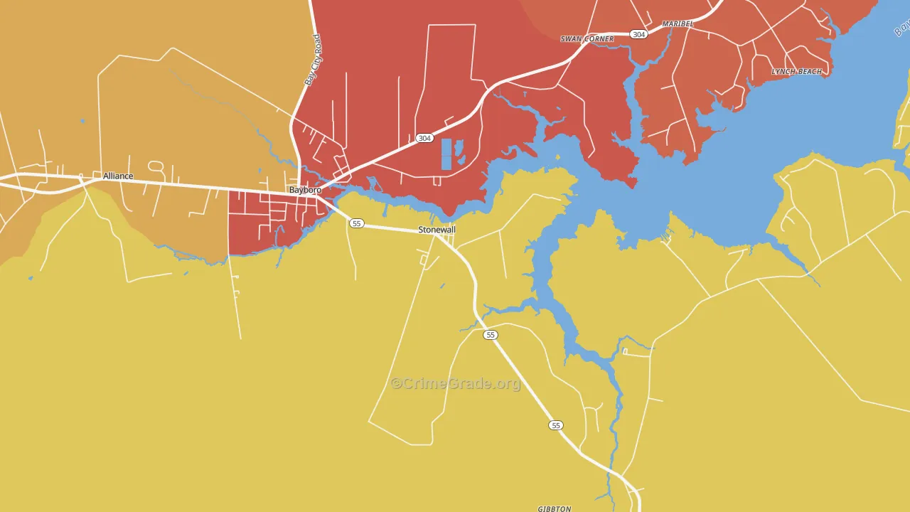Stonewall, NC Map of Assault Rates