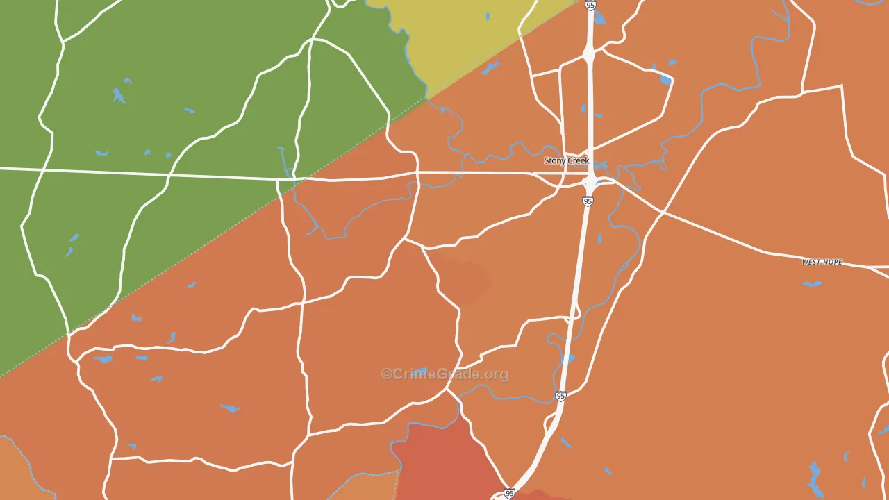 Stony Creek, VA Map of Assault Rates