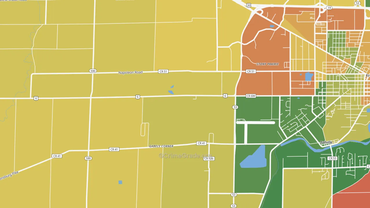Stony Prairie, OH Map of Assault Rates