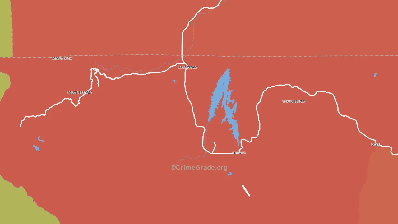 Stonyford, CA Map of Assault Rates
