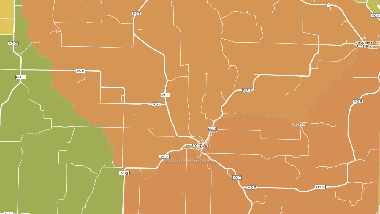 Stoutland, MO Map of Assault Rates