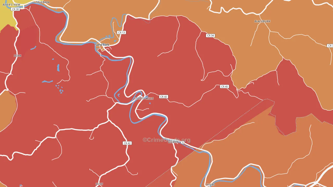 Stouts Mills, WV Map of Assault Rates