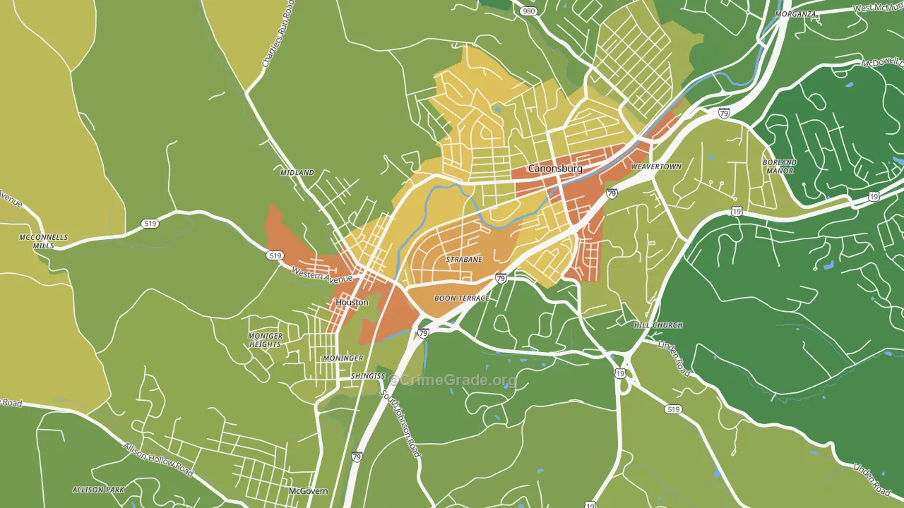 Strabane, PA Map of Assault Rates