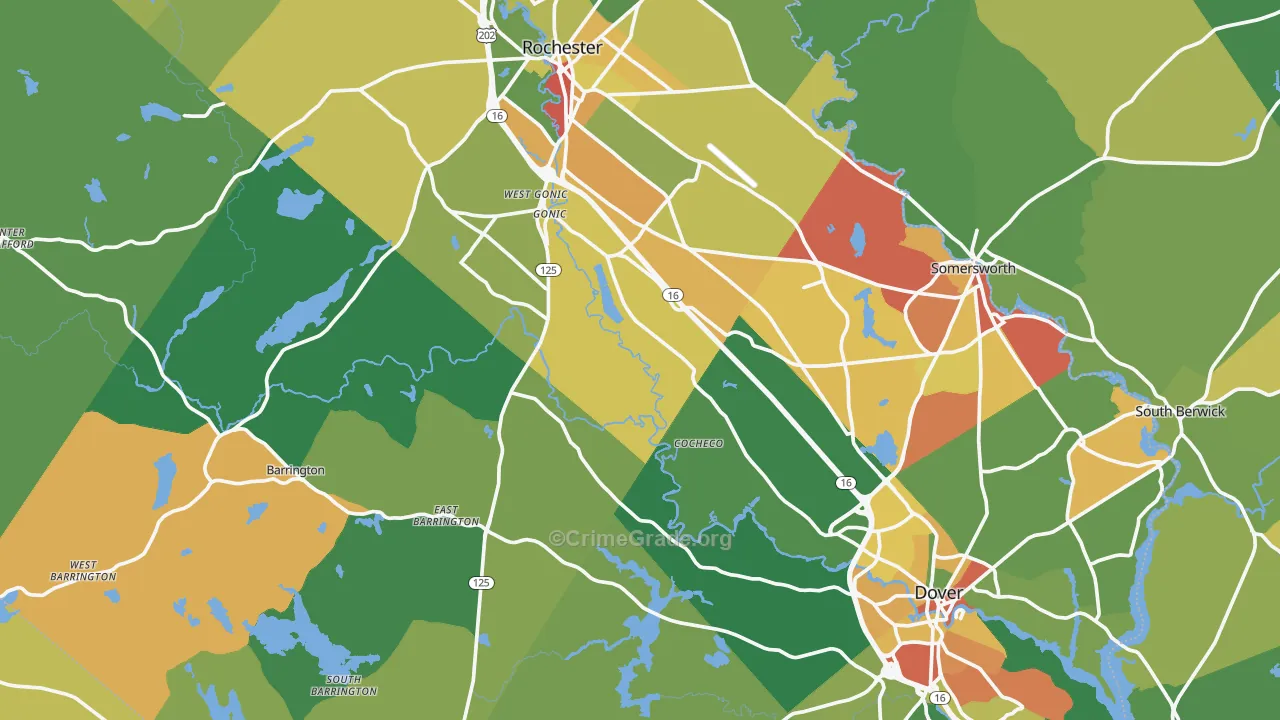 Strafford County, NH Map of Assault Rates