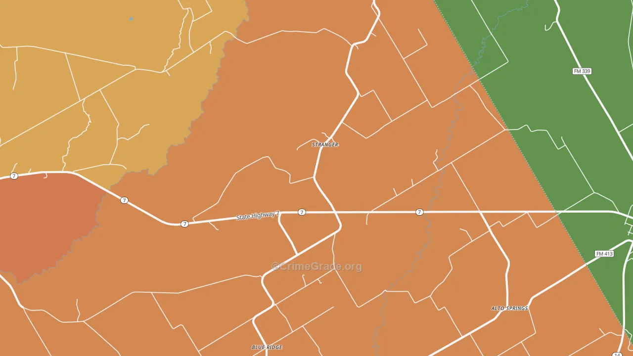 Stranger, TX Map of Assault Rates
