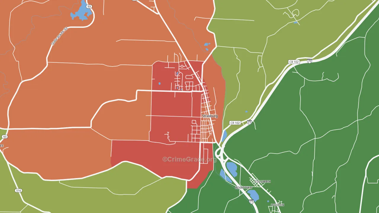 Strasburg, OH Map of Assault Rates