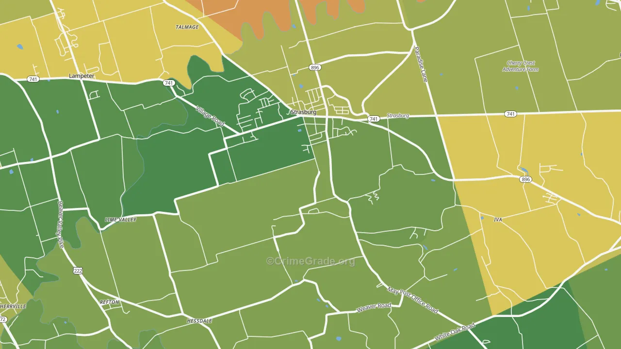 Strasburg, PA Map of Assault Rates