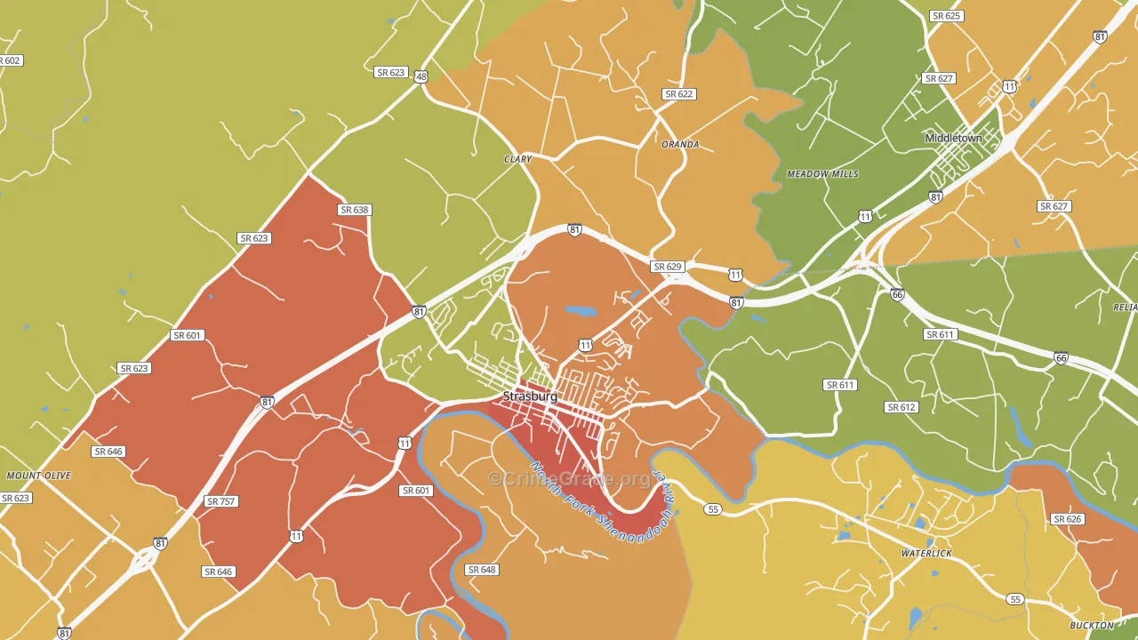 Strasburg, VA Map of Assault Rates
