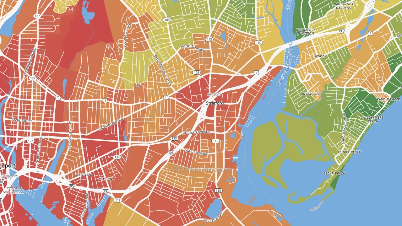 Stratford Center Historic District, Stratford, CT Map of Assault Rates