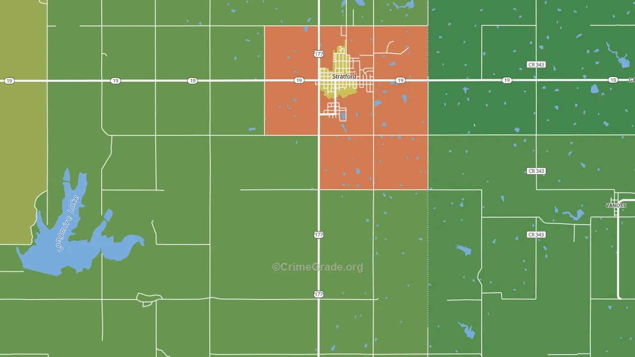Stratford, OK Map of Assault Rates