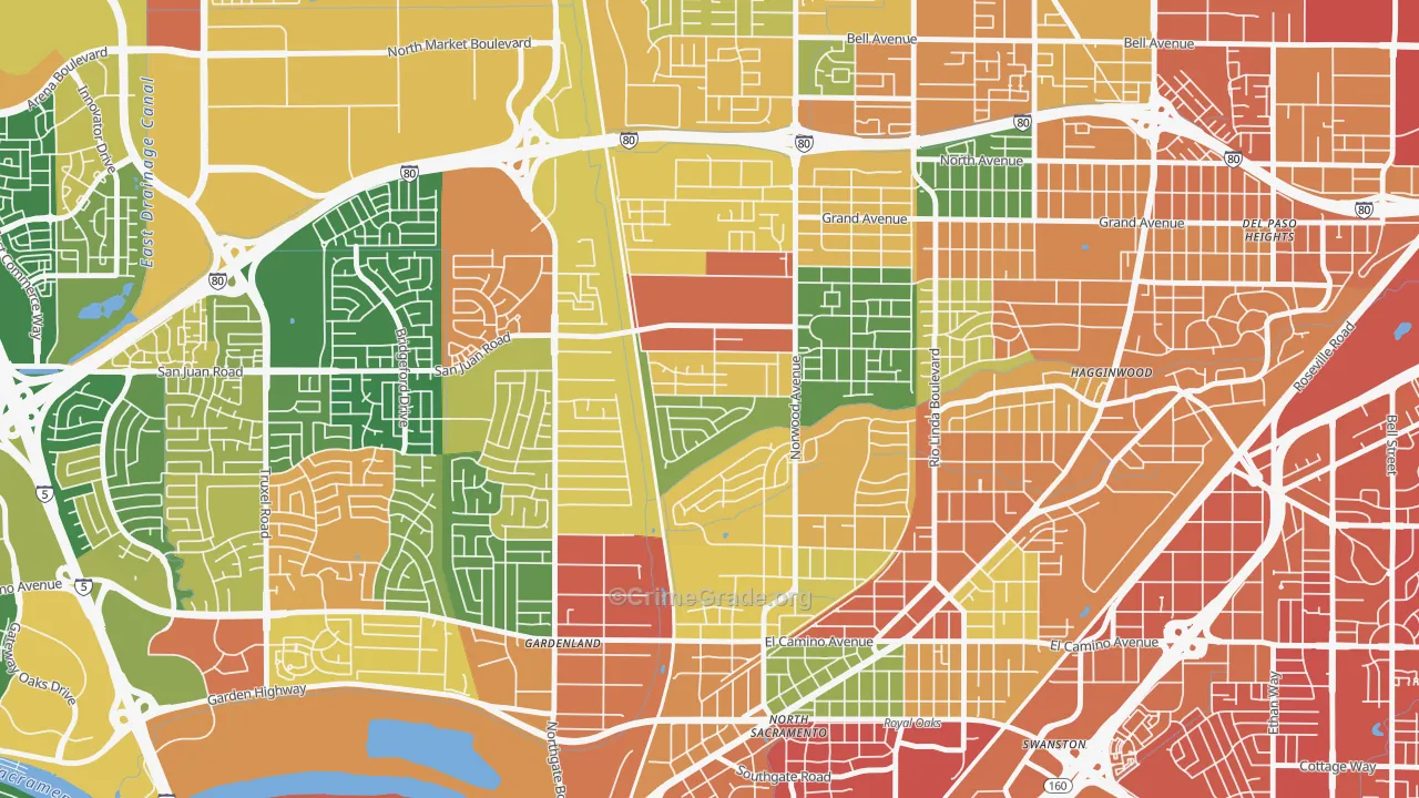 Strawberry Manor, Sacramento, CA Map of Assault Rates