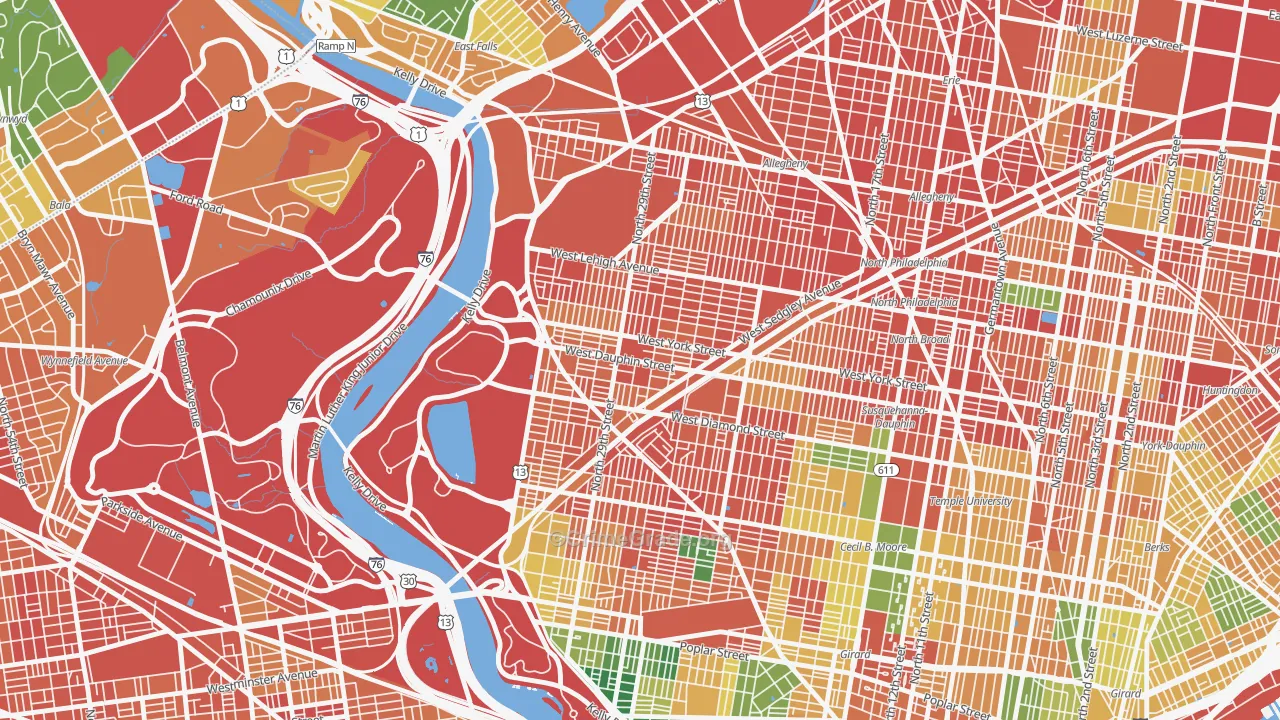 Strawberry Mansion, Philadelphia, PA Map of Assault Rates