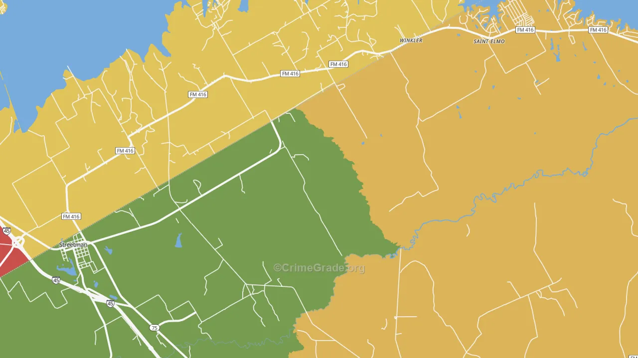 Streetman, TX Map of Assault Rates