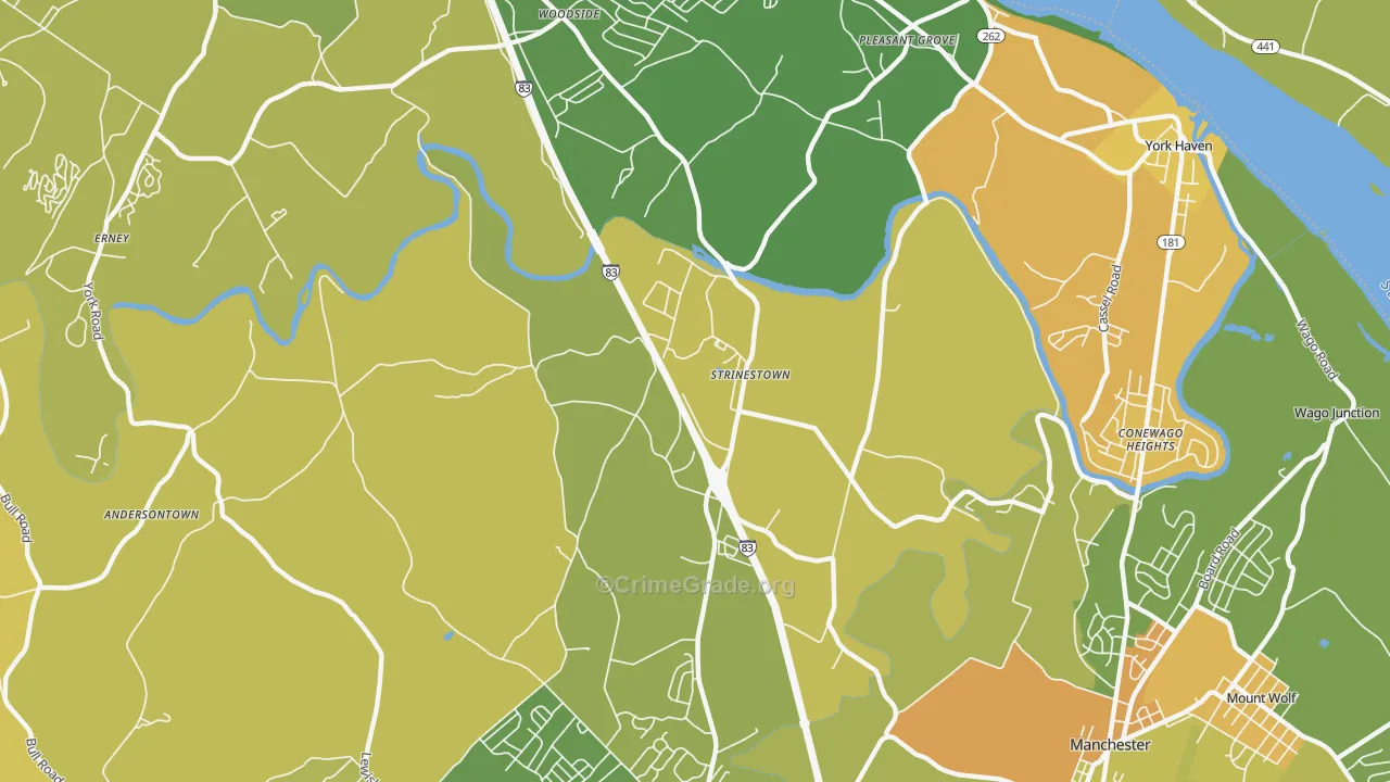Strinestown, PA Map of Assault Rates