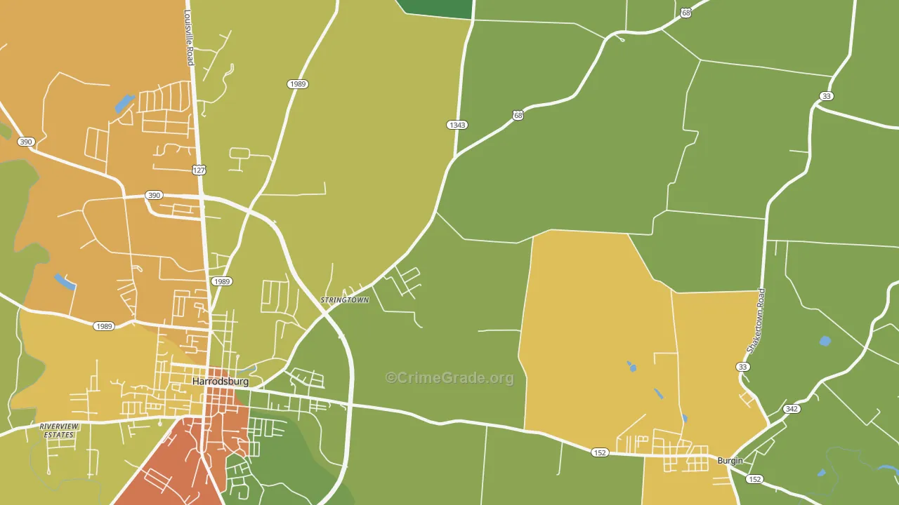 Stringtown, KY Map of Assault Rates
