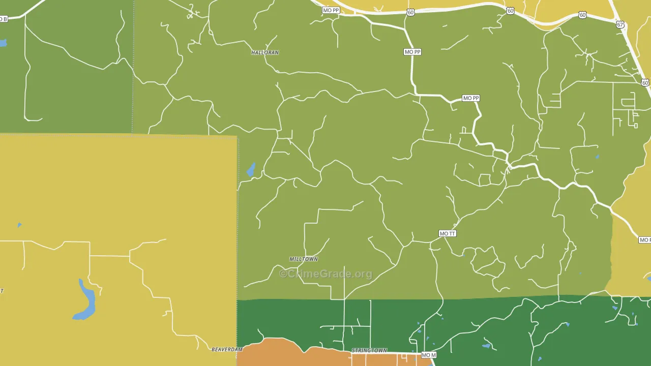 Stringtown, MO Map of Assault Rates