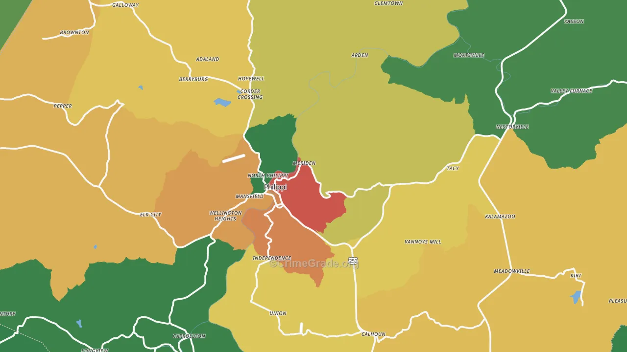 Stringtown, WV Map of Assault Rates