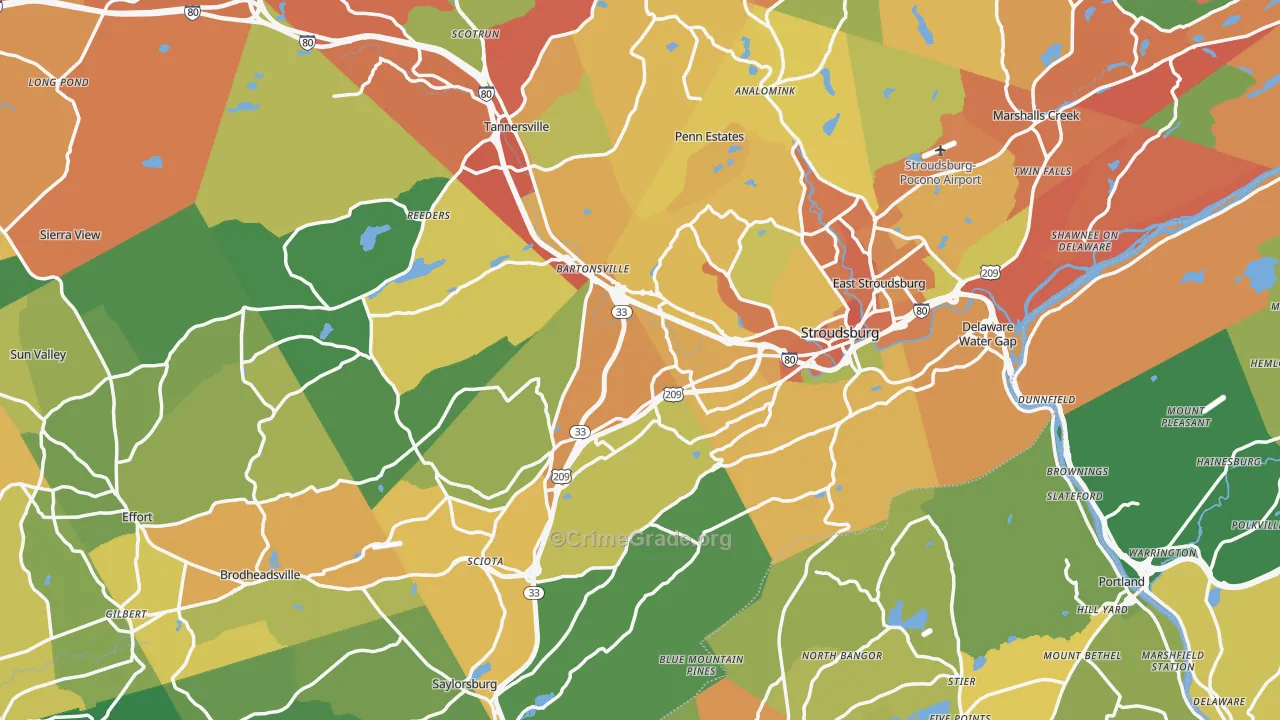 Stroudsburg, PA Map of Assault Rates
