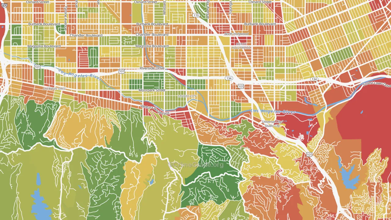 Studio City, CA Map of Assault Rates