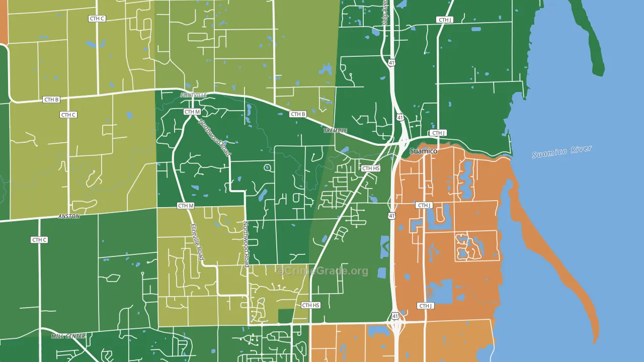 Suamico, WI Map of Assault Rates