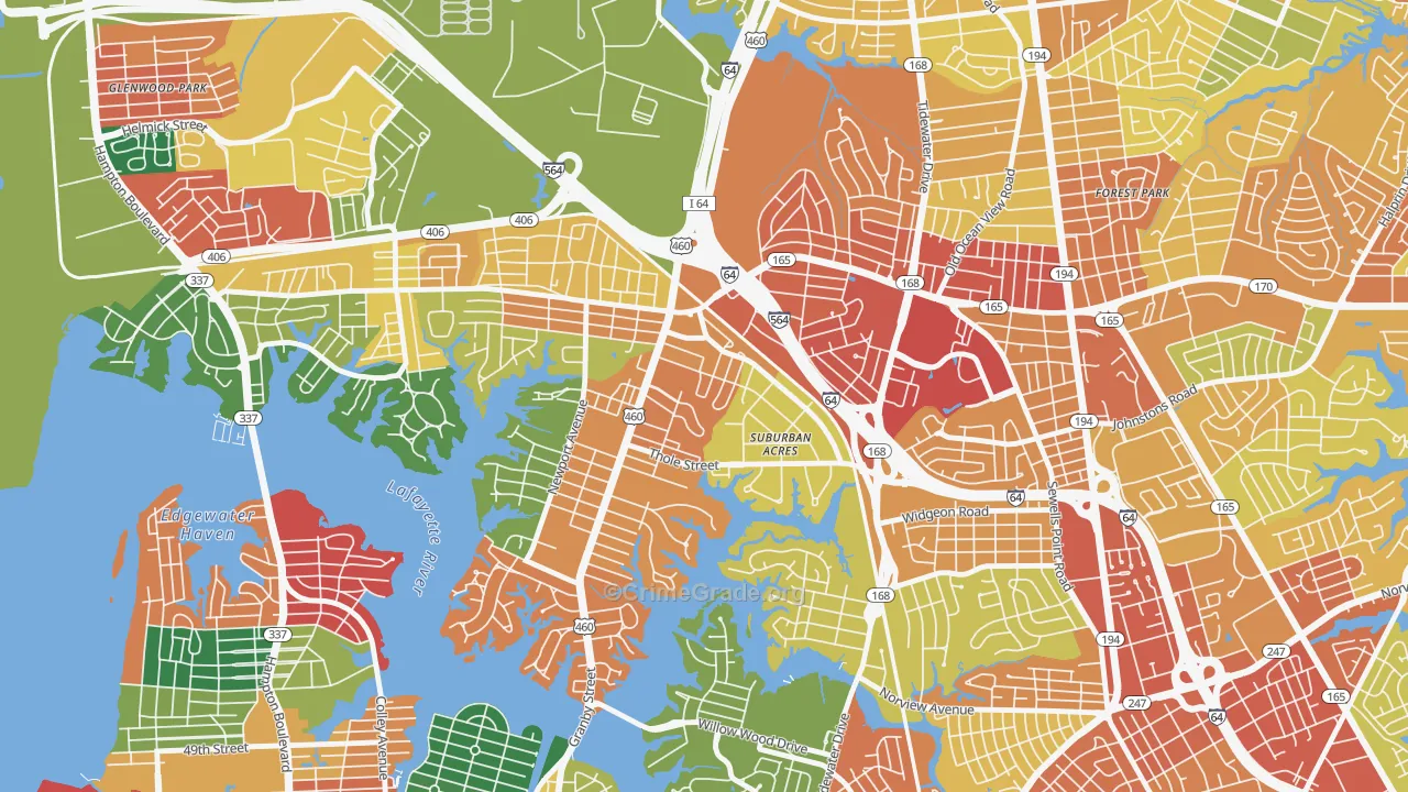 Suburban Acres, Norfolk, VA Map of Assault Rates