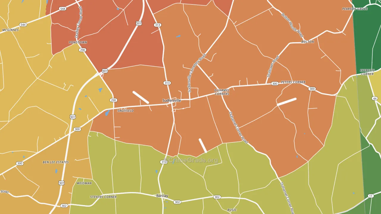 Sudlersville, MD Map of Assault Rates