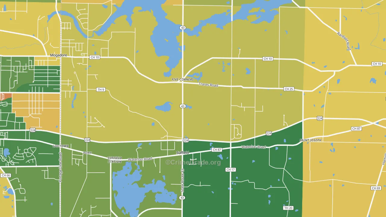 Suffield, OH Map of Assault Rates
