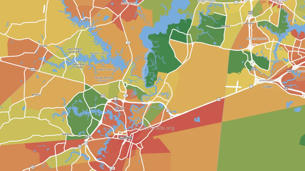 Suffolk City, VA Map of Assault Rates