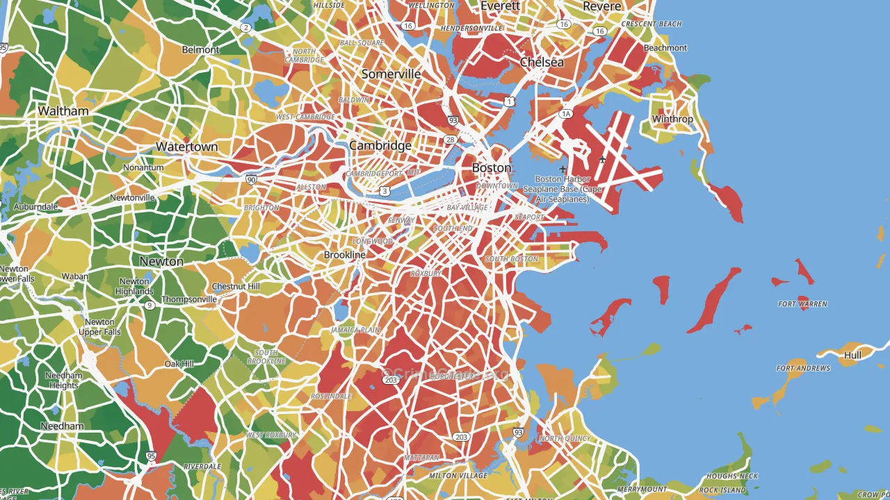 Suffolk County, MA Map of Assault Rates