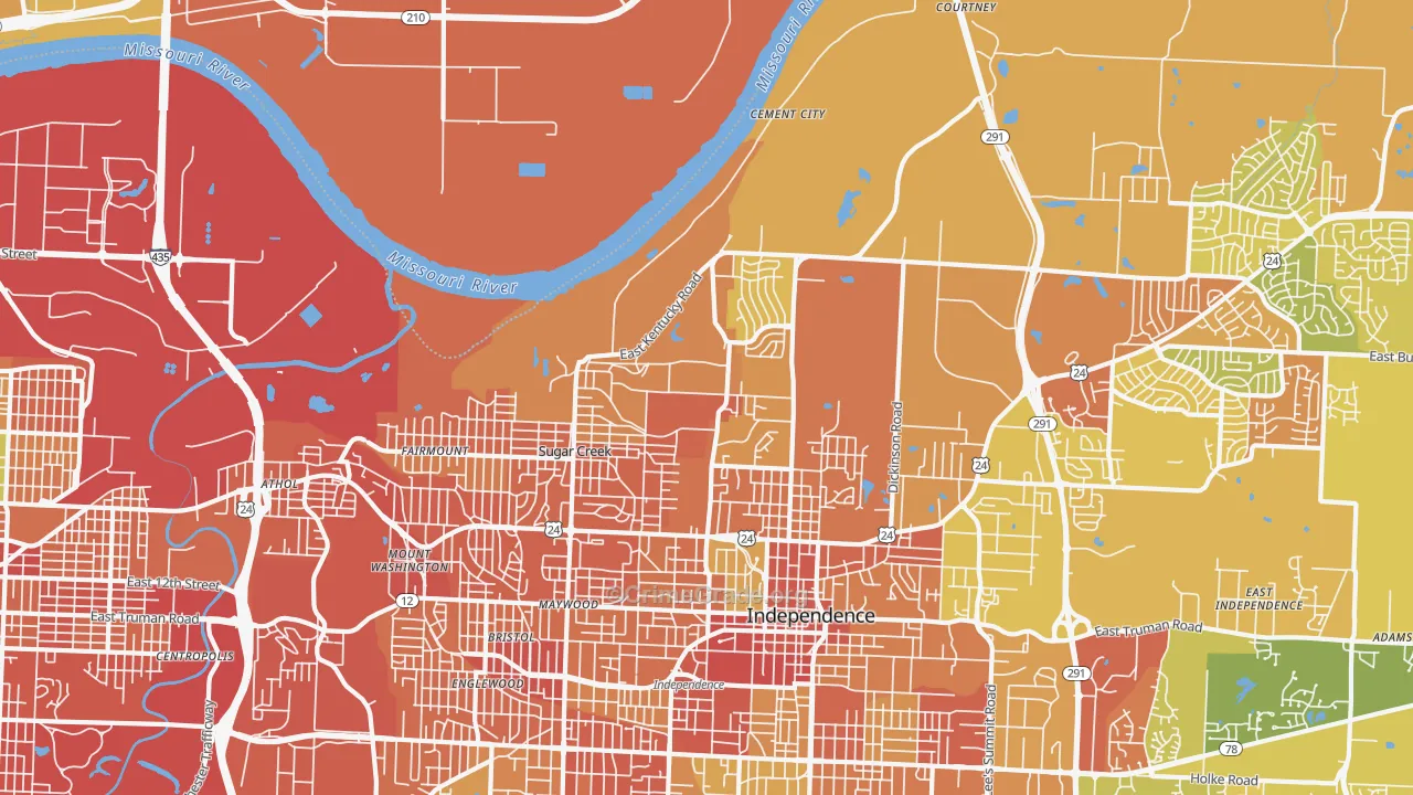 Sugar Creek, MO Map of Assault Rates