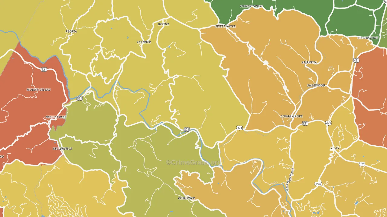 Sugar Grove, NC Map of Assault Rates