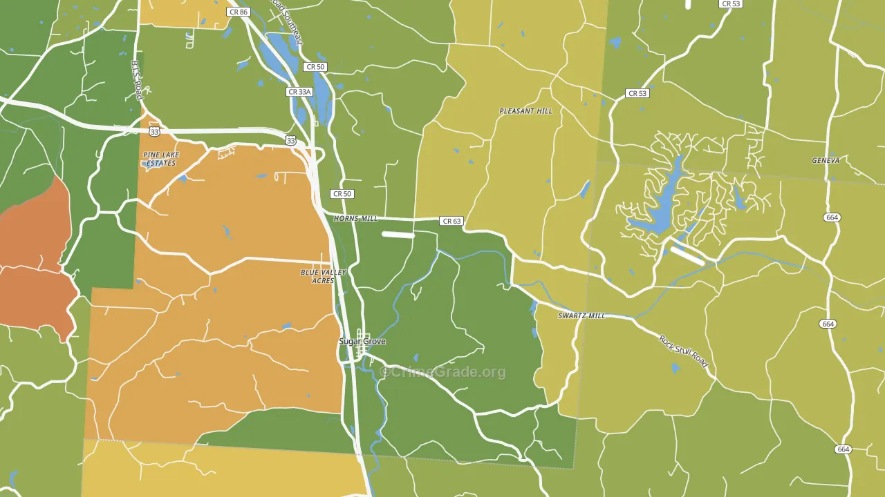 Sugar Grove, OH Map of Assault Rates