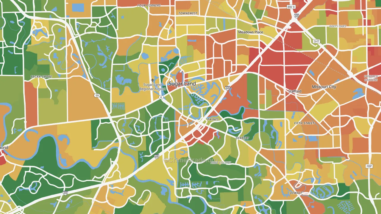 Sugar Land, TX Map of Assault Rates
