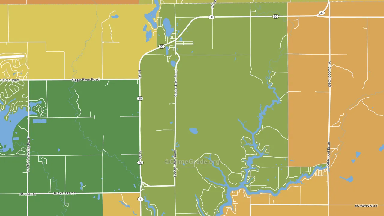 Sugar Rapids, MI Map of Assault Rates