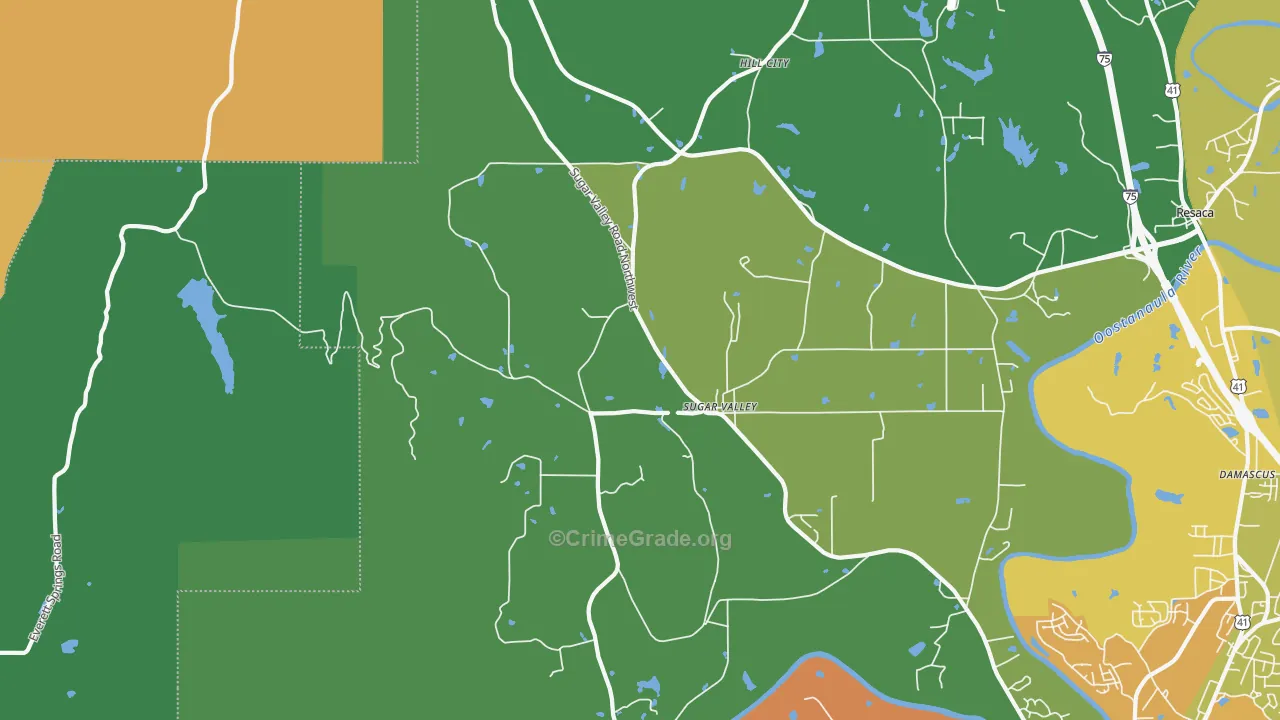 Sugar Valley, GA Map of Assault Rates