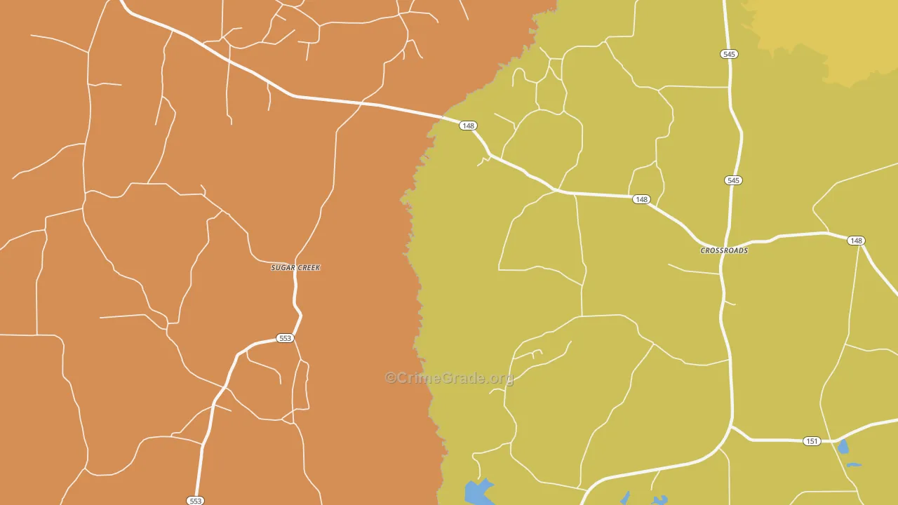 Sugarcreek, LA Map of Assault Rates