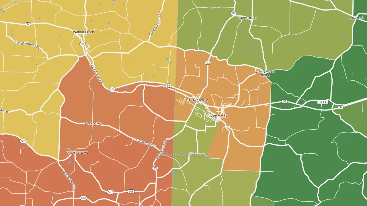 Sugarcreek, OH Map of Assault Rates