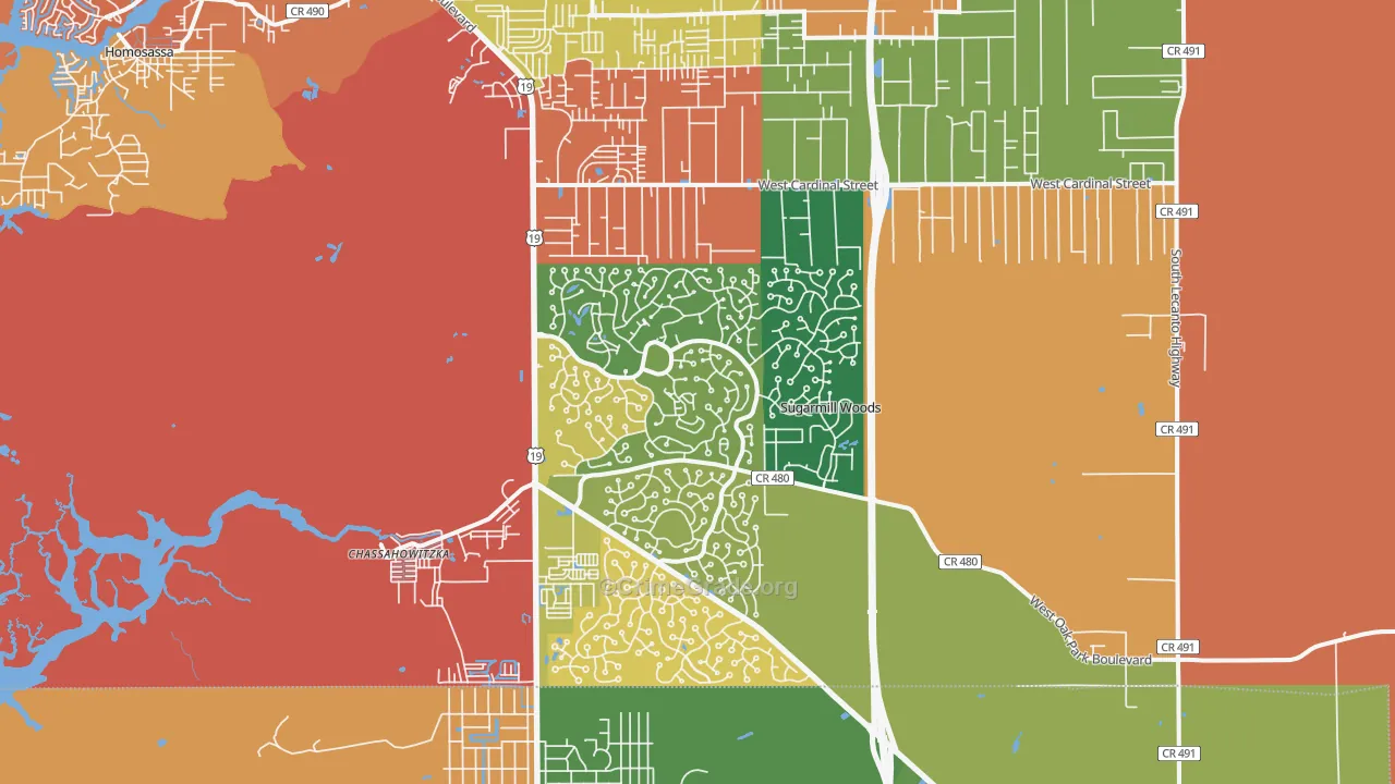 Sugarmill Woods, FL Map of Assault Rates