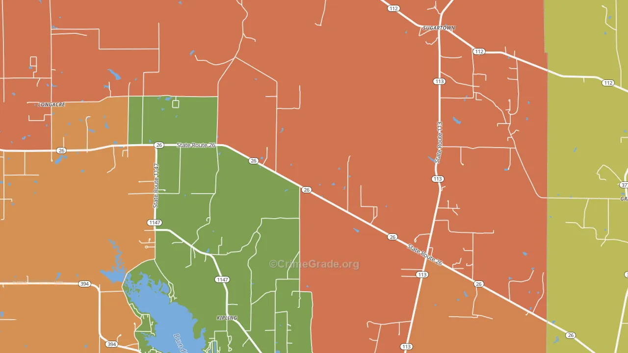 Sugartown, LA Map of Assault Rates